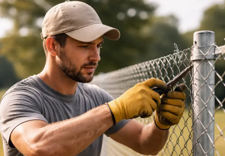 man installing fencing