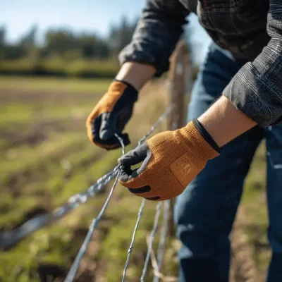 person installing fencing wire
